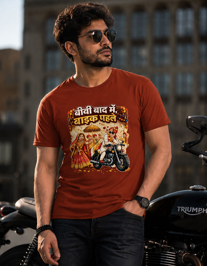 बीवी बाद में, बाइक पहले Unisex Tee - Image 3