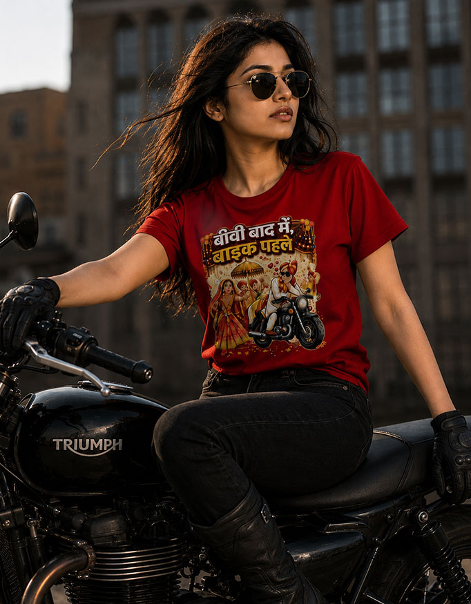 बीवी बाद में, बाइक पहले Unisex Tee - Image 4