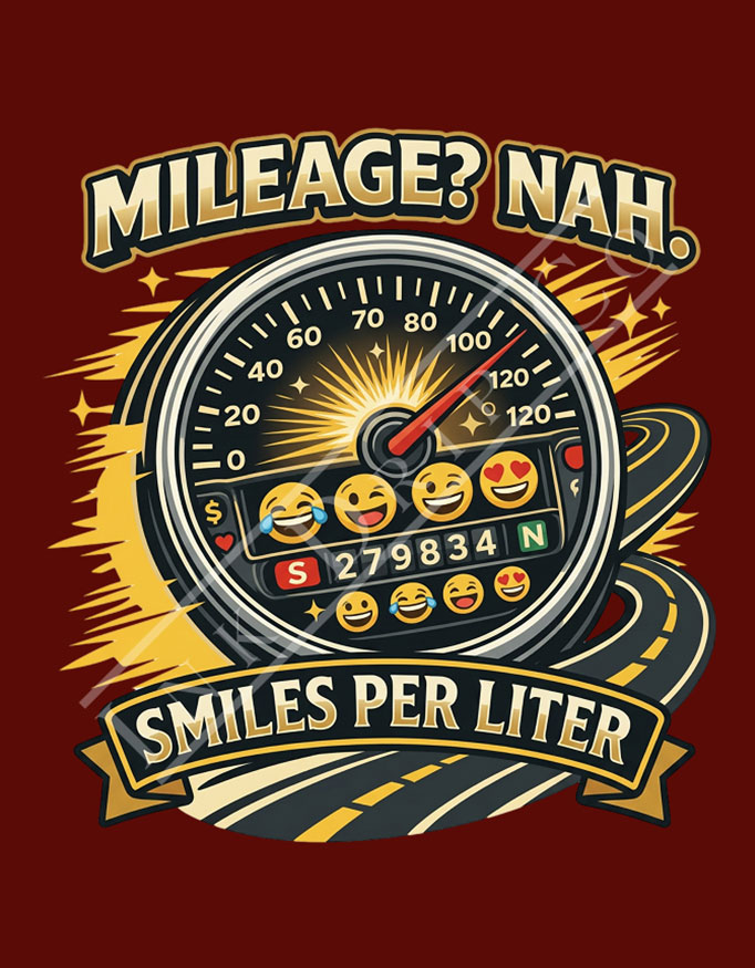 Mileage? Nah. Smiles Per Liter Unisex Tee - Image 5