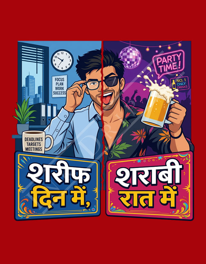 Sharif Din Mein, Sharaabi Raat Mein Unisex Tee - Image 5